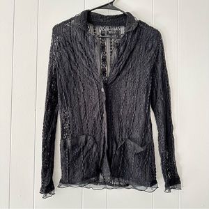 Riscal elegance style black laced long sleeve button up blouse, xsmall-medium